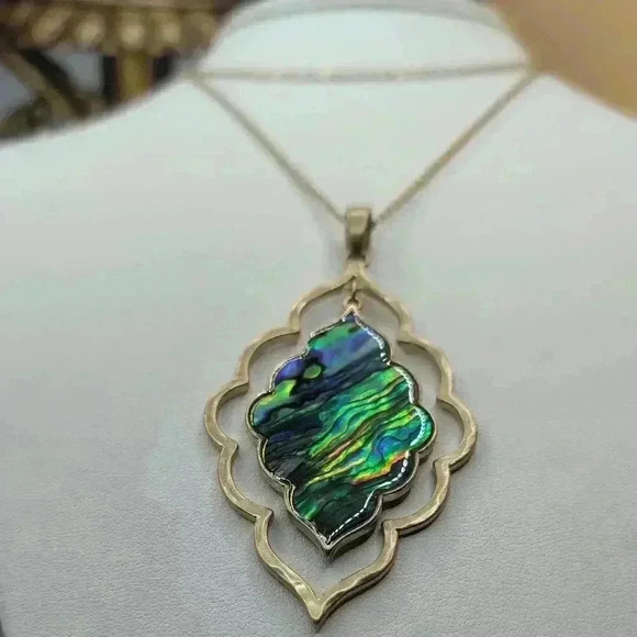 NEW Canvas Goldtone Necklace Pendant Gold Chain Colorful Abalone Shell Reverses - Picture 7 of 7